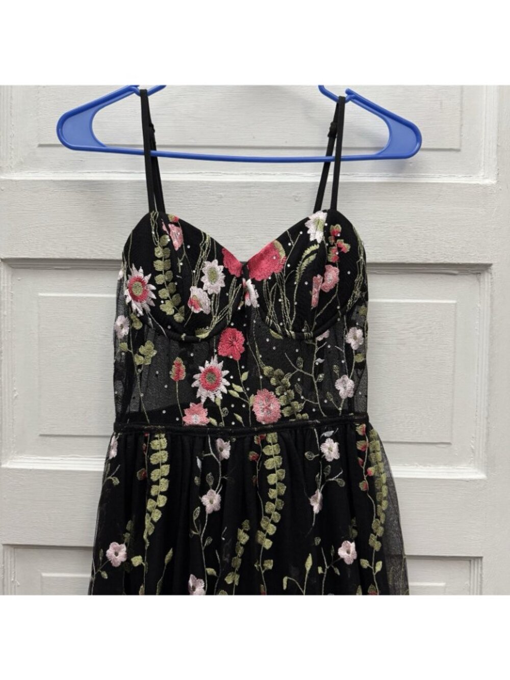 City Studio Juniors 5 Embroidered Floral Mesh Maxi Dress Black Pink Prom Formal - Picture 3 of 10